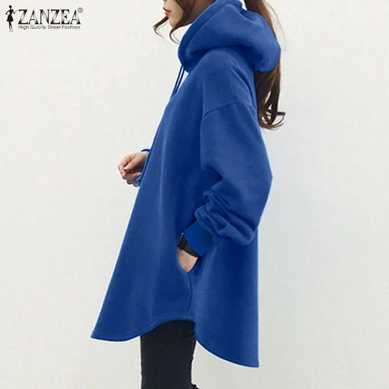 ZANZEA Women's Hoodies Long Sleeve Sweatshirts 2025 Spring Casual Solid Loose Long Drawstring Pullovers Oversized Streetwear 7