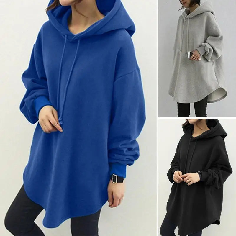 ZANZEA Women's Hoodies Long Sleeve Sweatshirts 2025 Spring Casual Solid Loose Long Drawstring Pullovers Oversized Streetwear 7