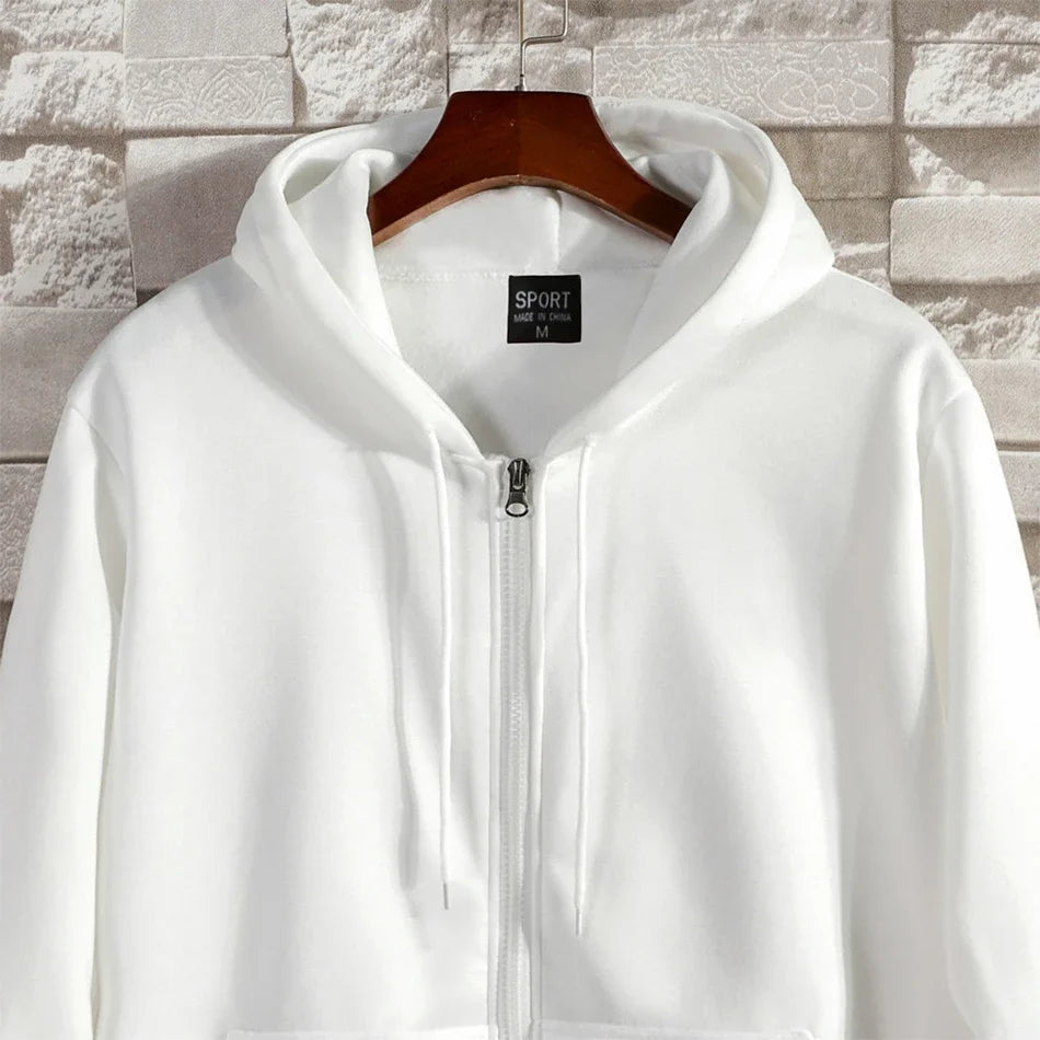 Vintage Compass Print Zip Hoodies for Men High Quality Hooded Long Sleeve Pullover Winter Daily Casual Sports Tops Men's Clothes