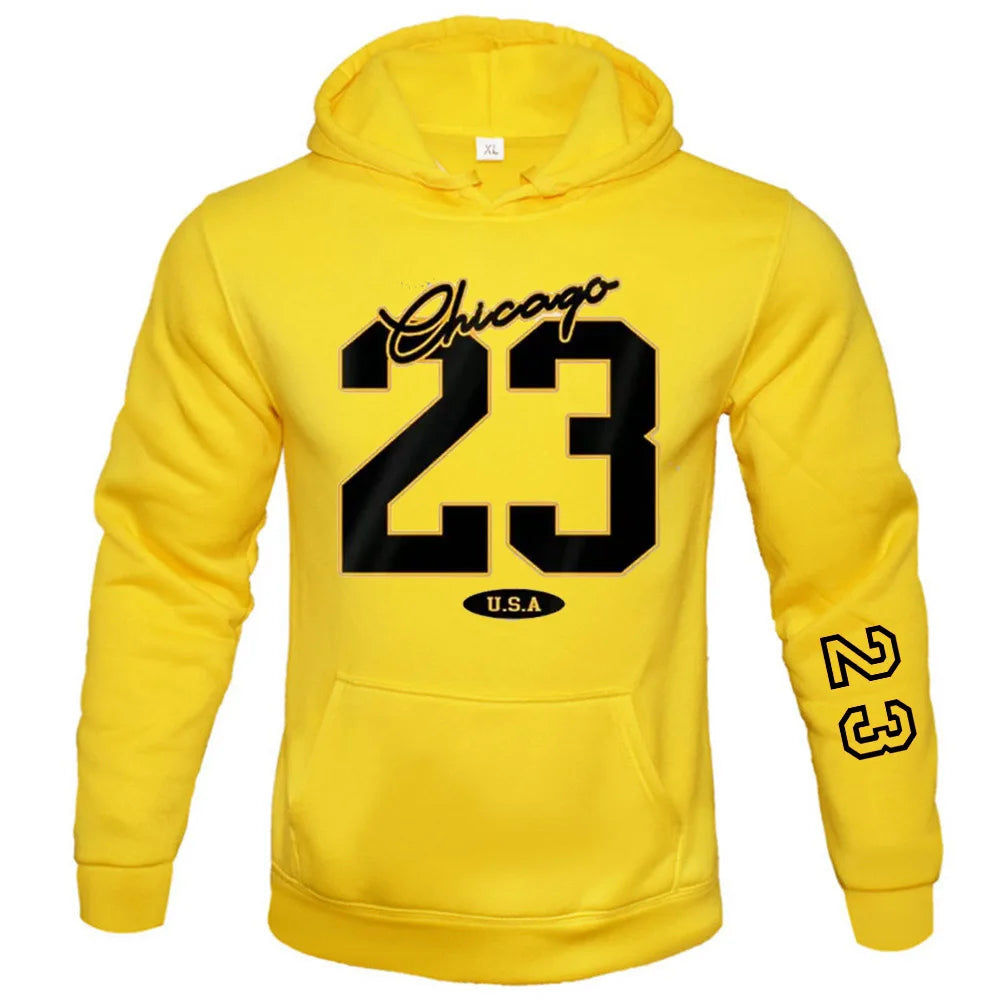 23 USA Art Letter Design Man Clothes Street Style Fleece Sweatshirts Autumn Casual Hoodies Fashionable Crewneck Pullovers