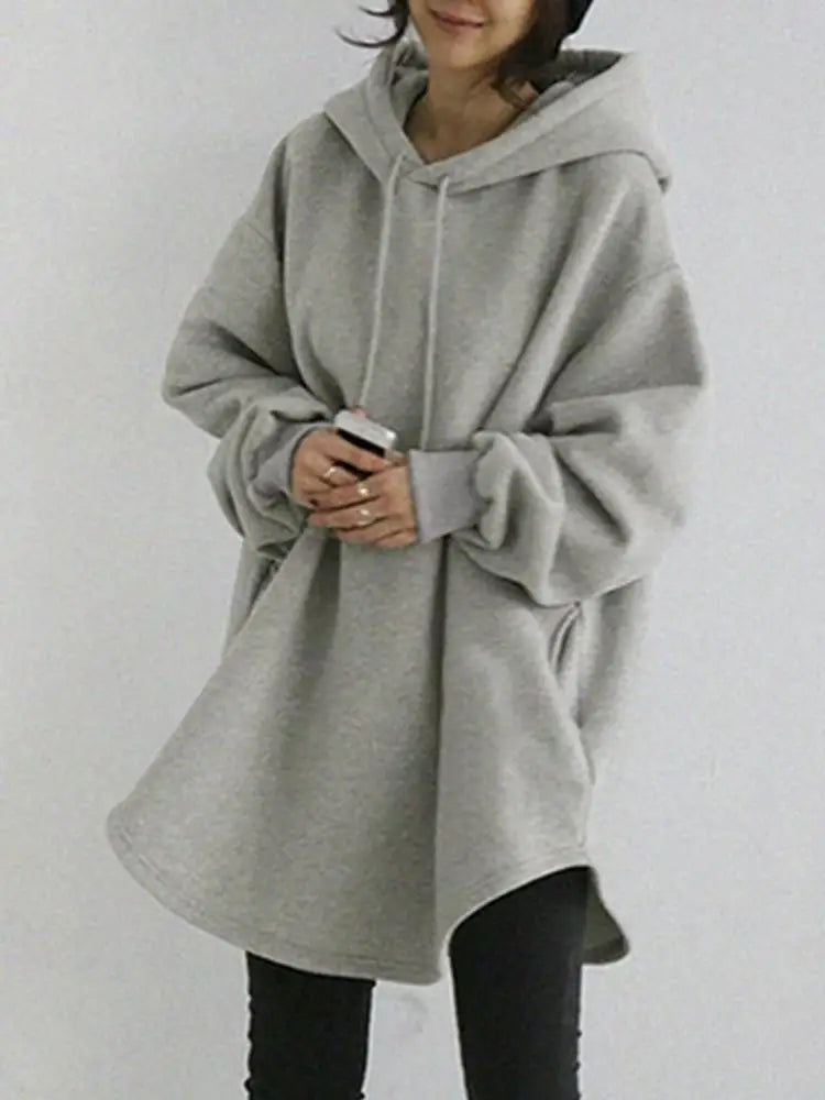 ZANZEA Women's Hoodies Long Sleeve Sweatshirts 2025 Spring Casual Solid Loose Long Drawstring Pullovers Oversized Streetwear 7