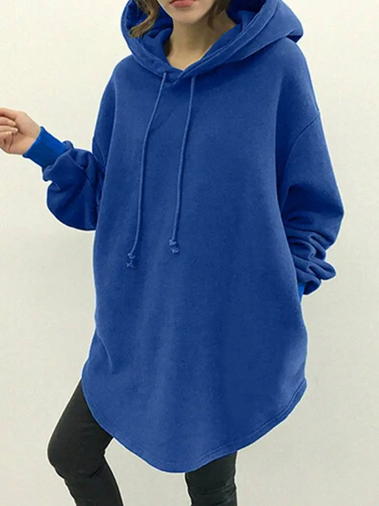 ZANZEA Women's Hoodies Long Sleeve Sweatshirts 2025 Spring Casual Solid Loose Long Drawstring Pullovers Oversized Streetwear 7