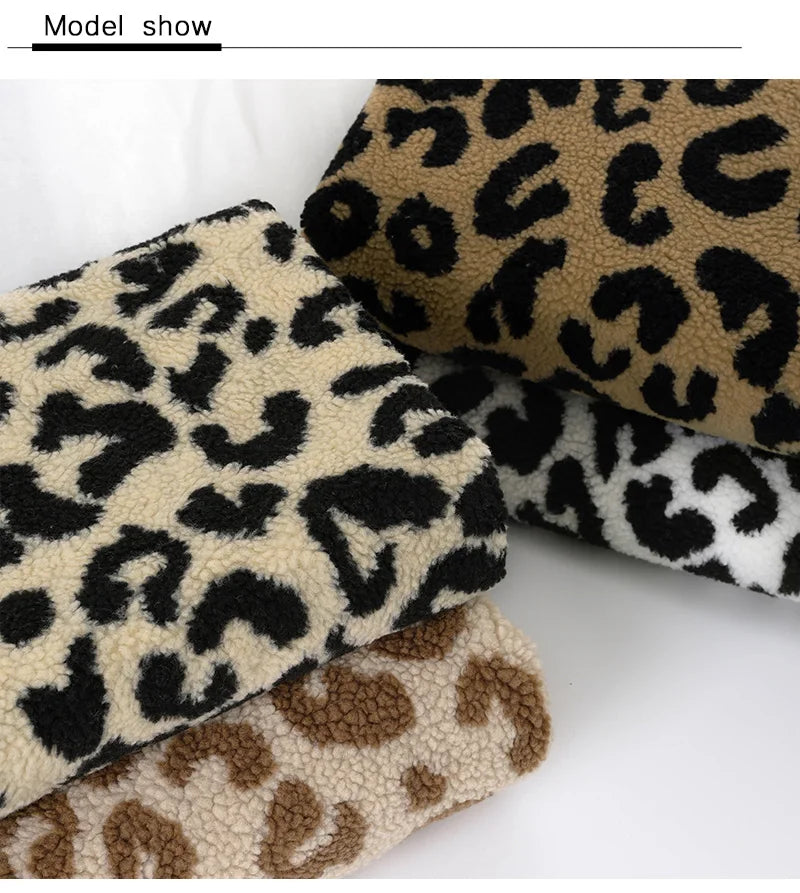 0.5m/1m/2m Thickened Leopard Print Lamb Wool Fabric For Winter Coats Hoodies Vests Dolls Bedding Handmade DIY Clothing Fabrics