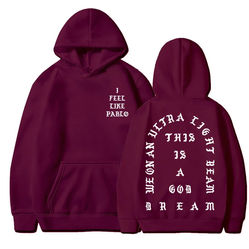 I Feel Like Pablo Hoodies Men Fashion Letter Graphic Printed Sweatshirts Women Cool Casual Harajuku Hooded Pullover Oversized