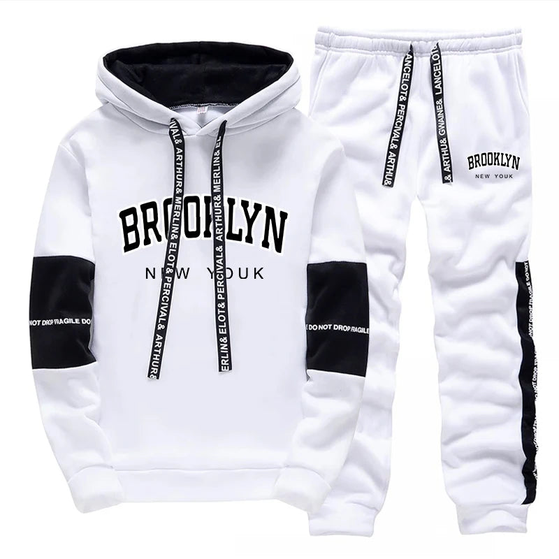 Brooklyn American Sweatshirt 2pcs Set Mens Casual Sports Hooded Jogging Suit Autumn Winter High Quality Hoodies and Sweatpants