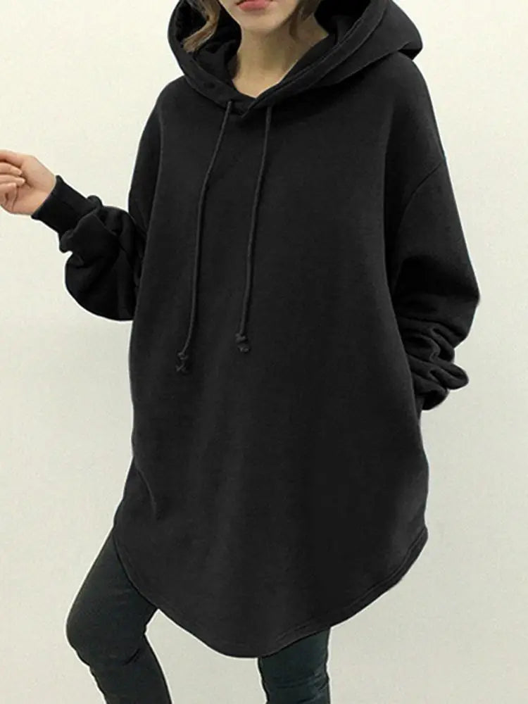 ZANZEA Women's Hoodies Long Sleeve Sweatshirts 2025 Spring Casual Solid Loose Long Drawstring Pullovers Oversized Streetwear 7