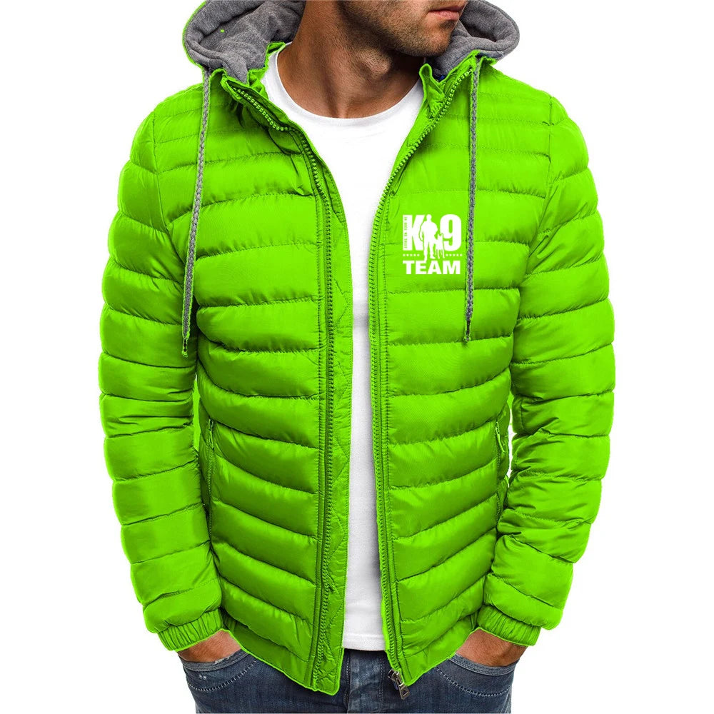 2025 Cotton Comfortable Coat Autumn And Winter Man's Cold-Proof Warm Hoodies K9 Team Logo Print Detachable Hat Senior Jacket