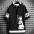 Japan Fashion Men's Hoodies Cartoon Casual Harajuku Streetwear Men Print Hooded Top Short Sleeve Sweatshirts Summer Men Clothing