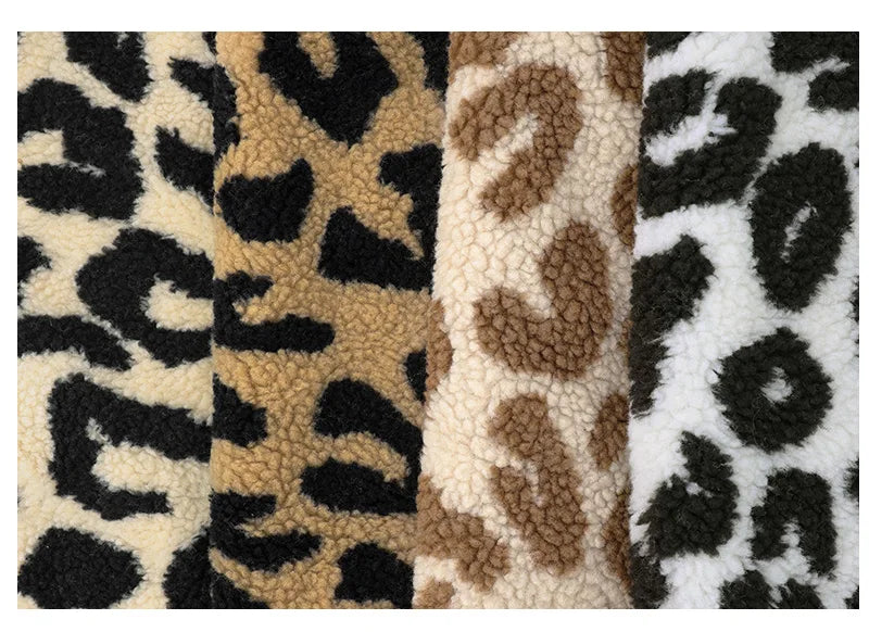 0.5m/1m/2m Thickened Leopard Print Lamb Wool Fabric For Winter Coats Hoodies Vests Dolls Bedding Handmade DIY Clothing Fabrics