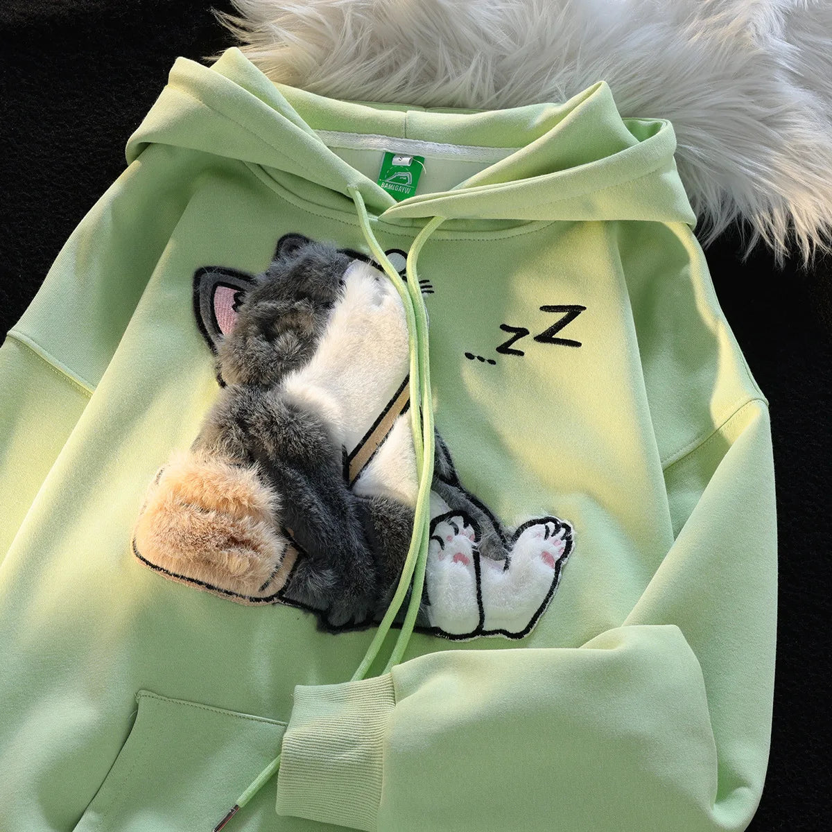 Flocked Hoodies Women Japanese Style Retro Ins Trendy All-match Students Couples Popular Kawaii Harajuku Spring Autumn Daily