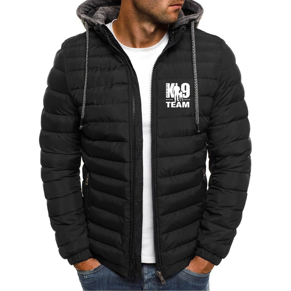 2025 Cotton Comfortable Coat Autumn And Winter Man's Cold-Proof Warm Hoodies K9 Team Logo Print Detachable Hat Senior Jacket