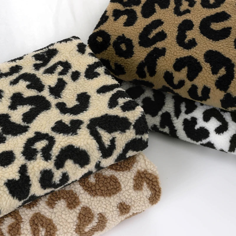 0.5m/1m/2m Thickened Leopard Print Lamb Wool Fabric For Winter Coats Hoodies Vests Dolls Bedding Handmade DIY Clothing Fabrics