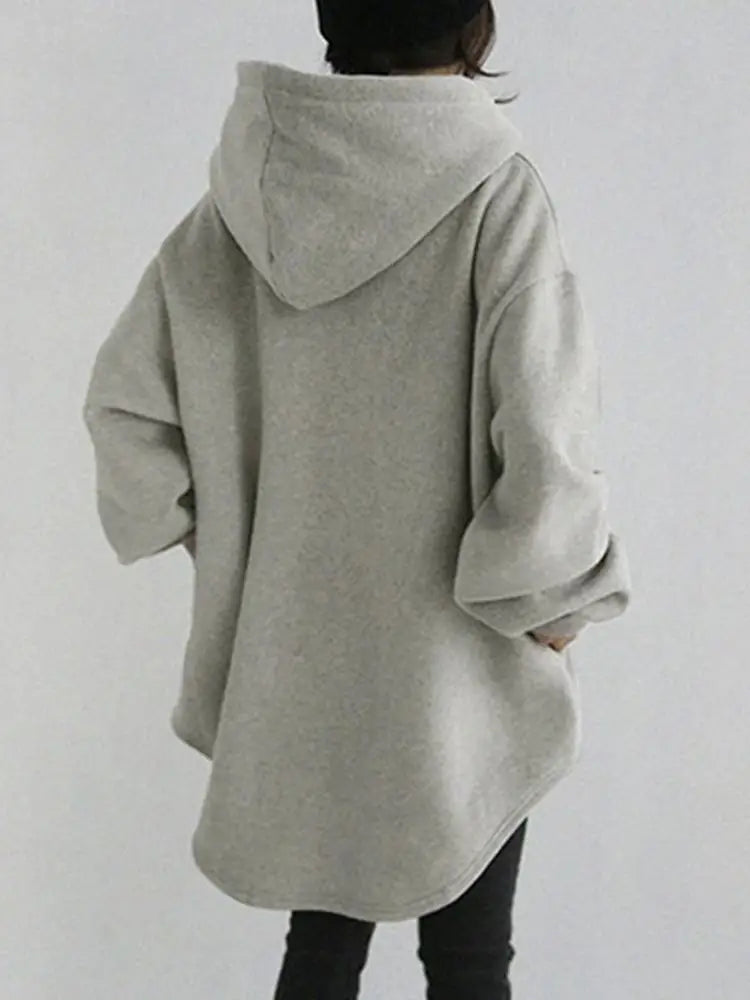 ZANZEA Women's Hoodies Long Sleeve Sweatshirts 2025 Spring Casual Solid Loose Long Drawstring Pullovers Oversized Streetwear 7