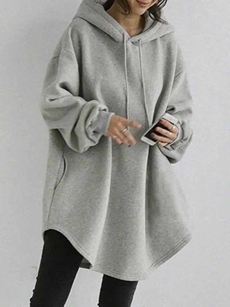 ZANZEA Women's Hoodies Long Sleeve Sweatshirts 2025 Spring Casual Solid Loose Long Drawstring Pullovers Oversized Streetwear 7