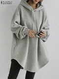 ZANZEA Women's Hoodies Long Sleeve Sweatshirts 2025 Spring Casual Solid Loose Long Drawstring Pullovers Oversized Streetwear 7