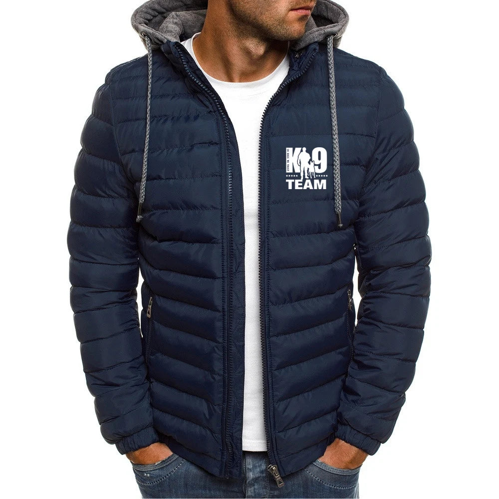 2025 Cotton Comfortable Coat Autumn And Winter Man's Cold-Proof Warm Hoodies K9 Team Logo Print Detachable Hat Senior Jacket