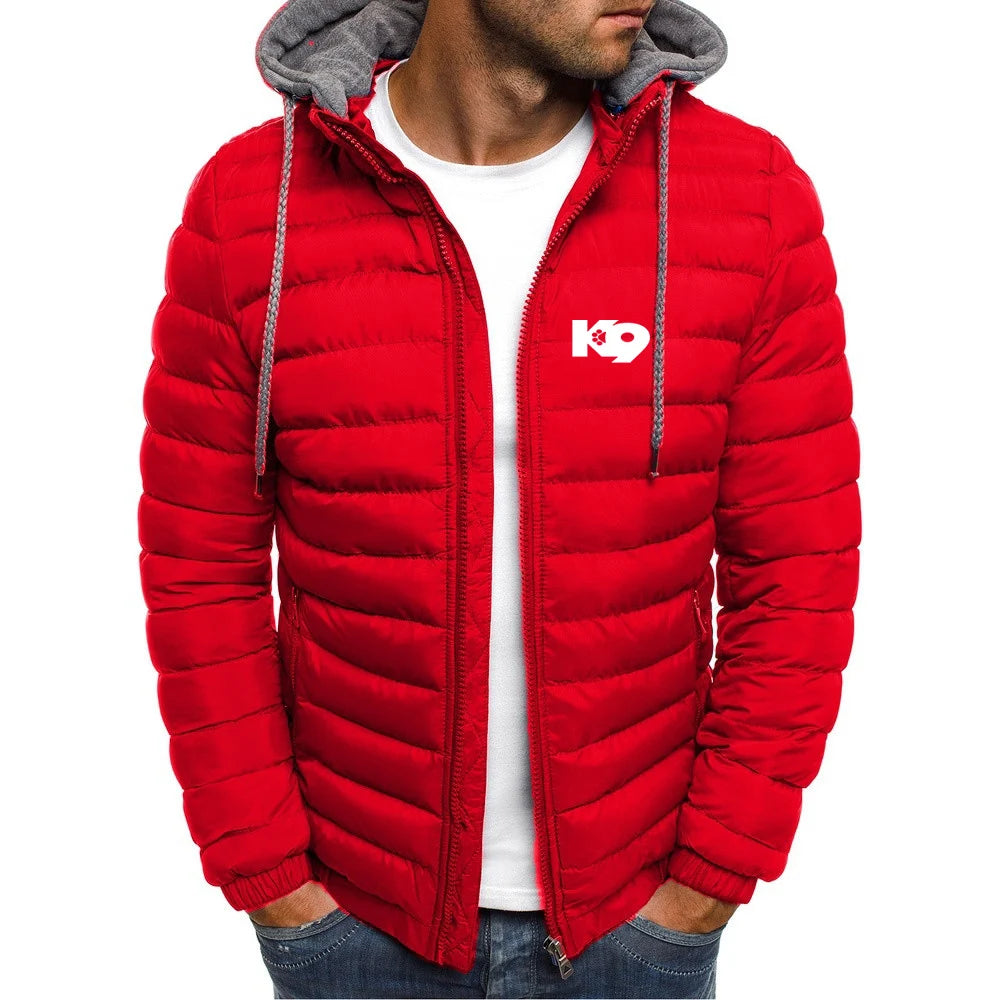 2025 Cotton Comfortable Coat Autumn And Winter Man's Cold-Proof Warm Hoodies K9 Team Logo Print Detachable Hat Senior Jacket