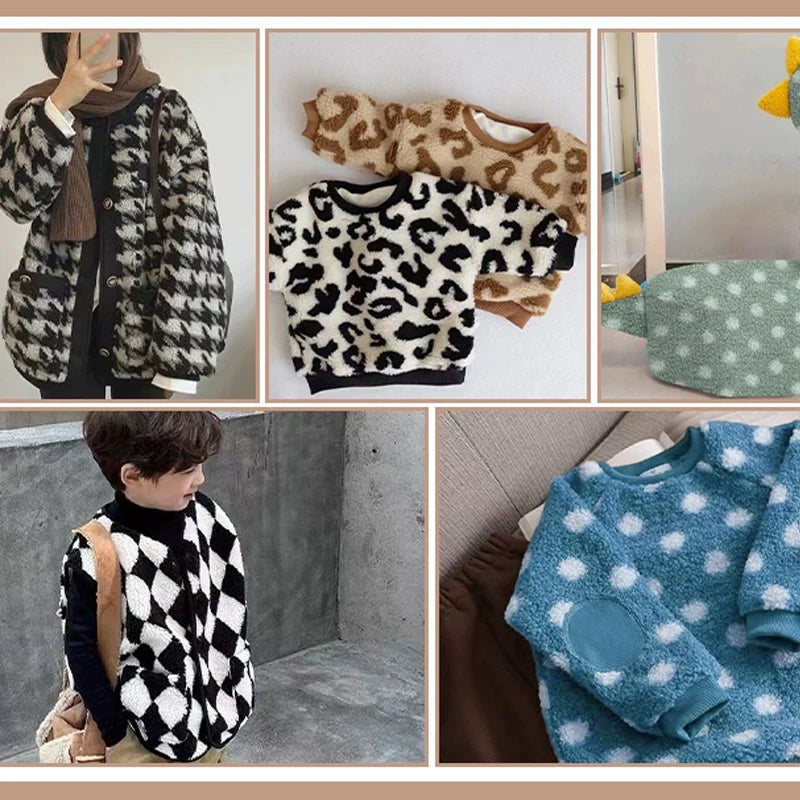 0.5m/1m/2m Thickened Leopard Print Lamb Wool Fabric For Winter Coats Hoodies Vests Dolls Bedding Handmade DIY Clothing Fabrics
