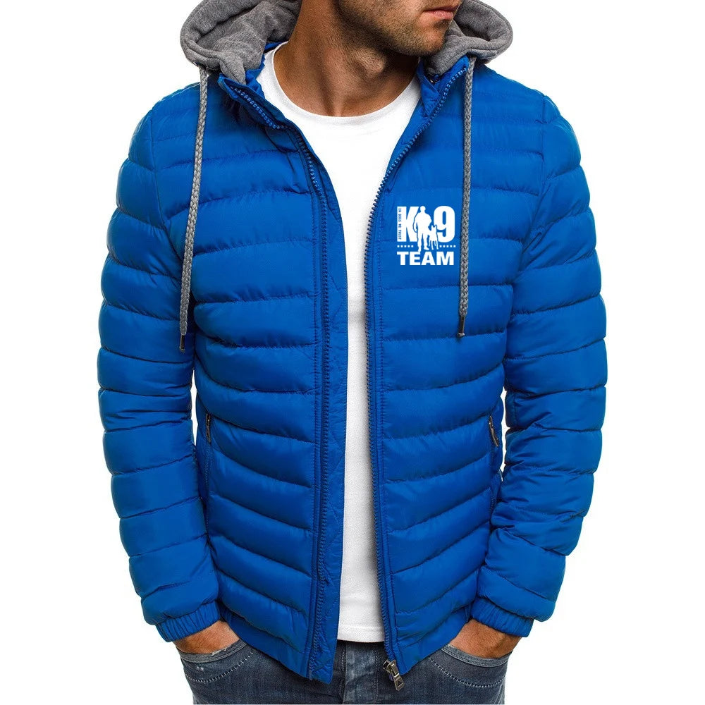 2025 Cotton Comfortable Coat Autumn And Winter Man's Cold-Proof Warm Hoodies K9 Team Logo Print Detachable Hat Senior Jacket
