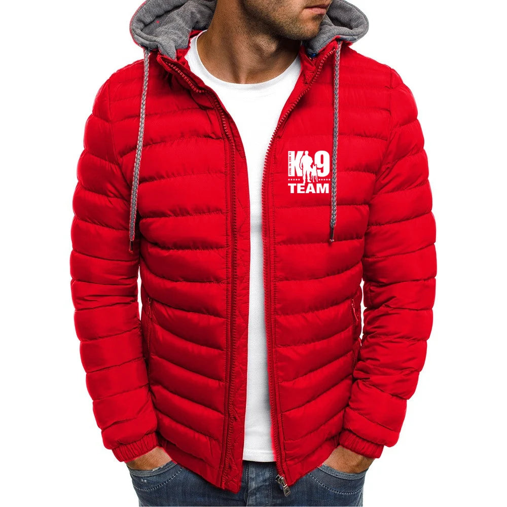 2025 Cotton Comfortable Coat Autumn And Winter Man's Cold-Proof Warm Hoodies K9 Team Logo Print Detachable Hat Senior Jacket