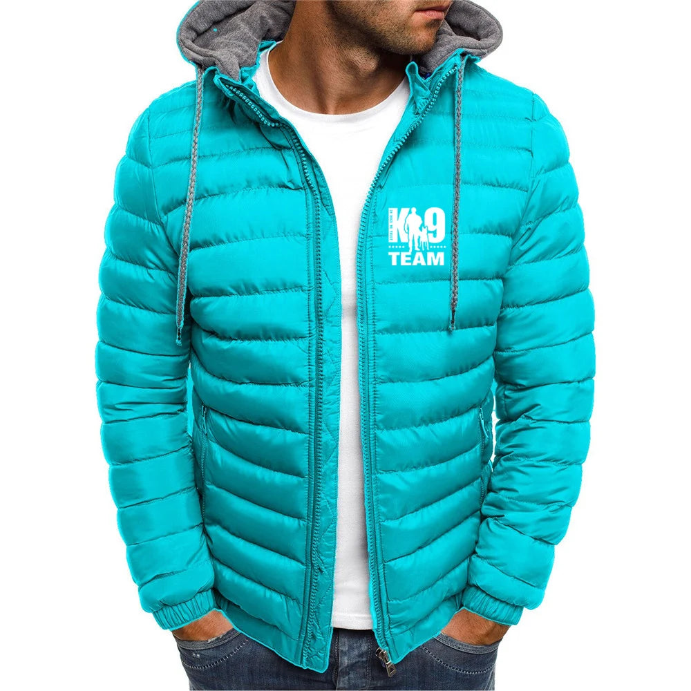 2025 Cotton Comfortable Coat Autumn And Winter Man's Cold-Proof Warm Hoodies K9 Team Logo Print Detachable Hat Senior Jacket