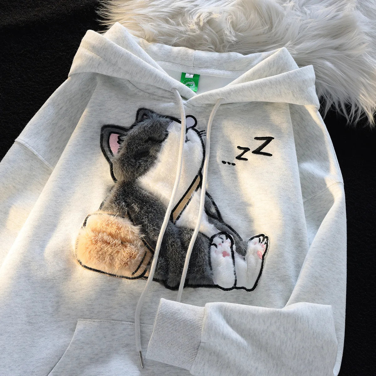 Flocked Hoodies Women Japanese Style Retro Ins Trendy All-match Students Couples Popular Kawaii Harajuku Spring Autumn Daily
