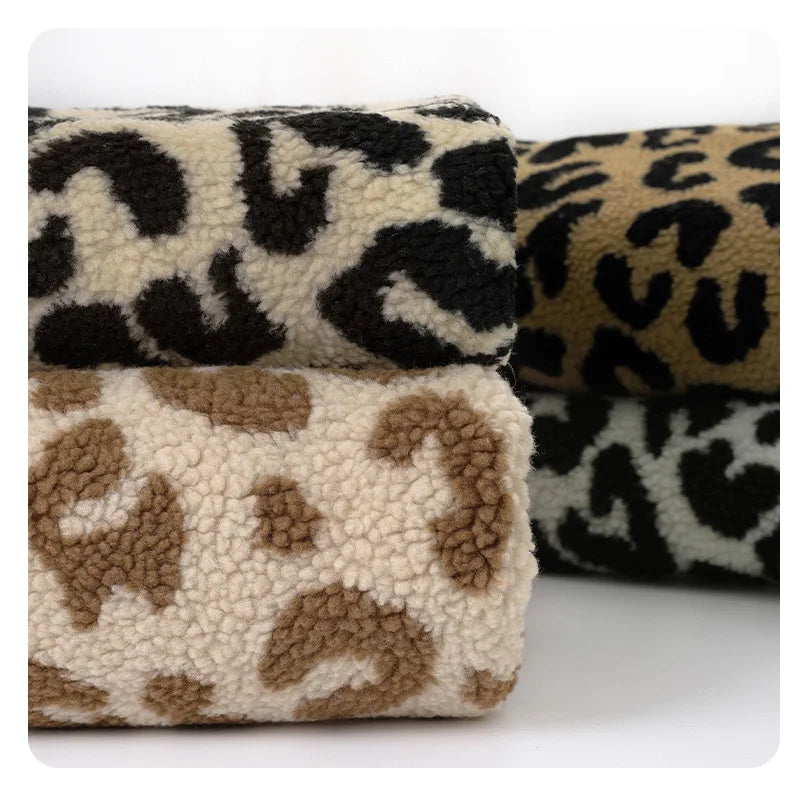 0.5m/1m/2m Thickened Leopard Print Lamb Wool Fabric For Winter Coats Hoodies Vests Dolls Bedding Handmade DIY Clothing Fabrics